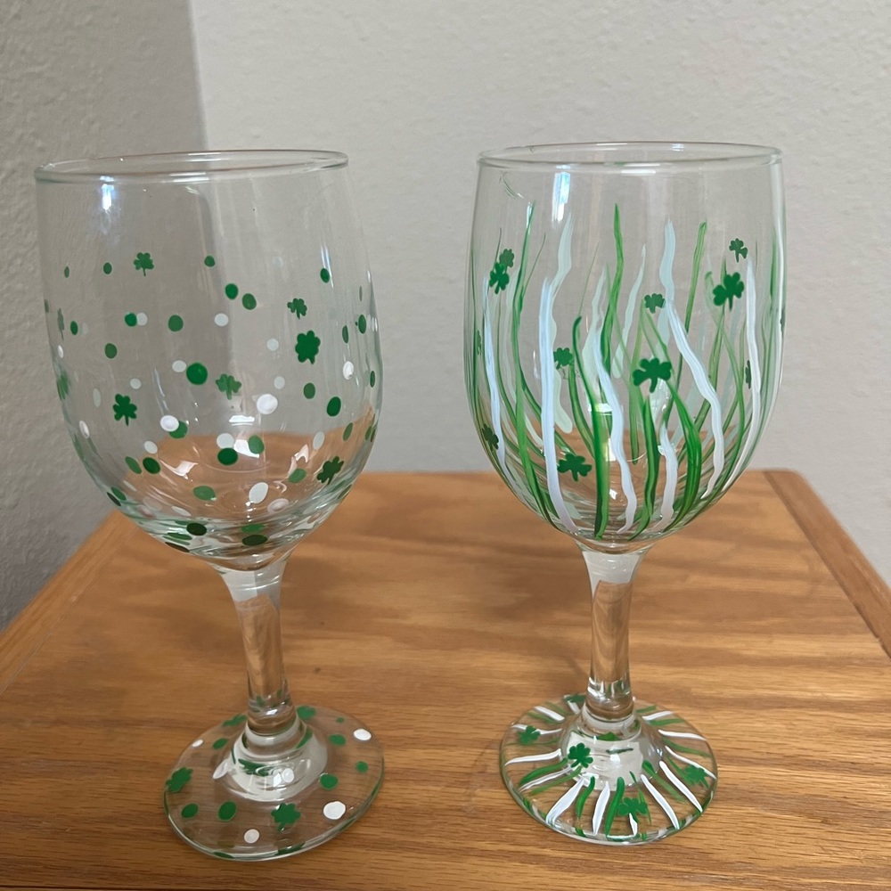 Hand Painted St. Patrick’s Day Wine Glasses